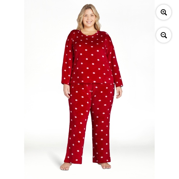 Joyspun Women’s 2 PC Milky Fleece Red Dotted Pajama Set Size 2X NWT - Picture 6 of 6